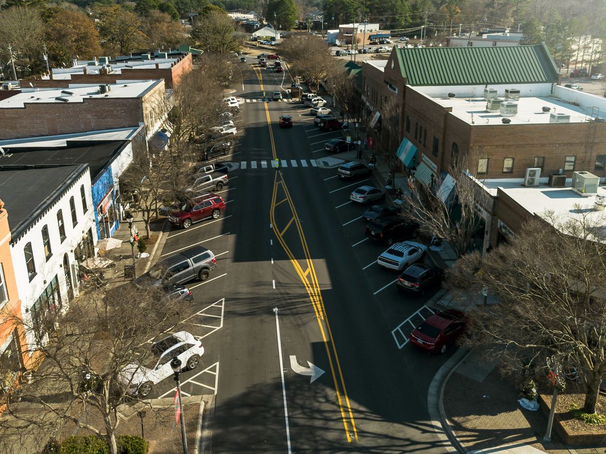 Downtown Fuquay-Varina Main Street, aerial view